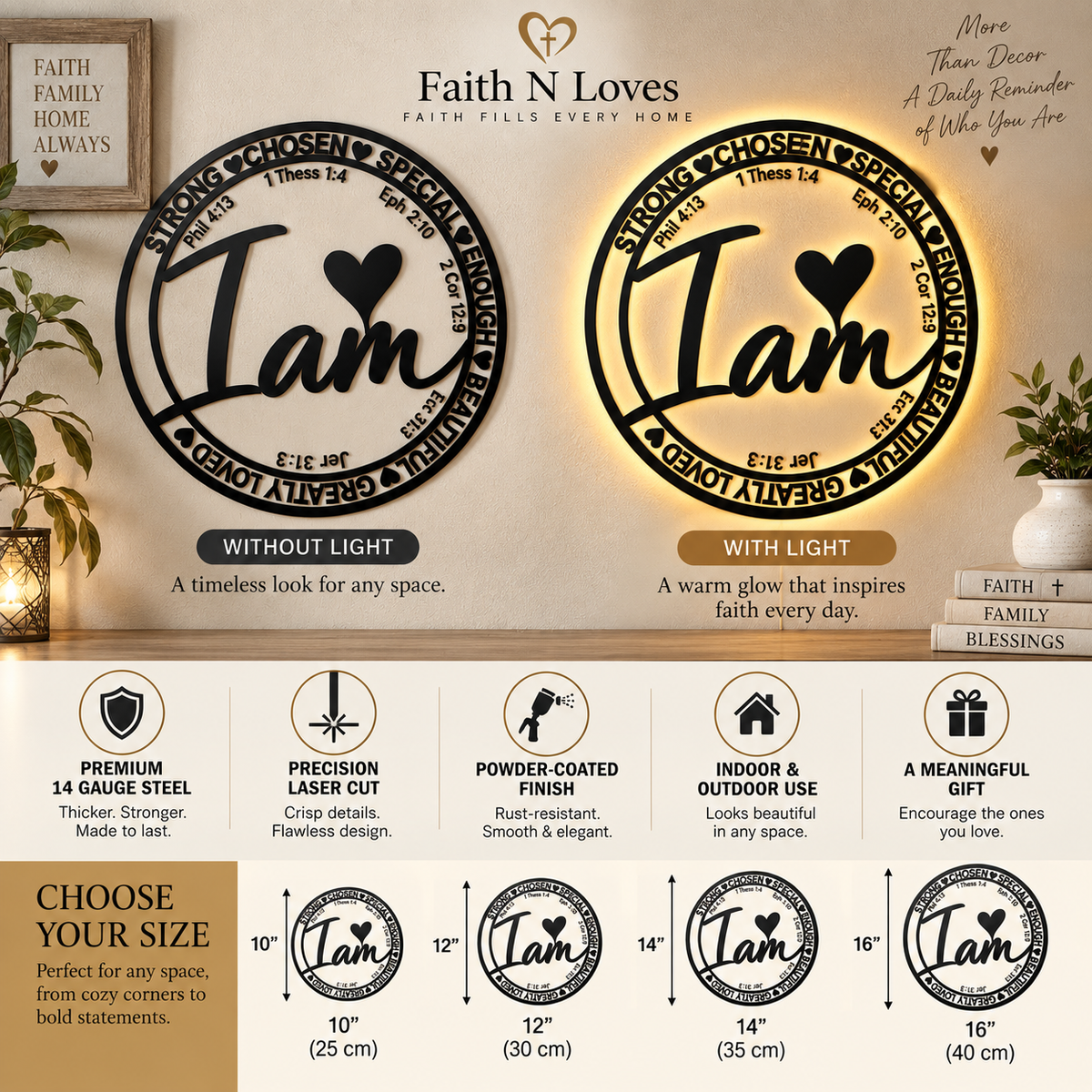 I Am Strong Bible Verse Jesus Christian Metal Sign Home Decoration