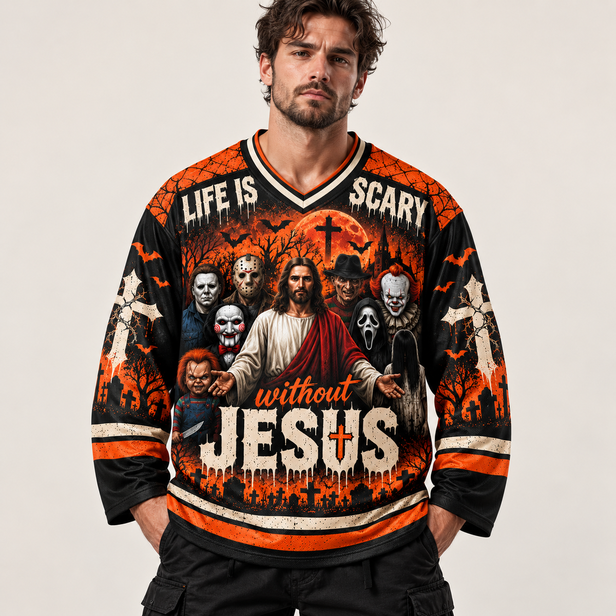 Jesus vs Horror All over Printed Hockey Jersey