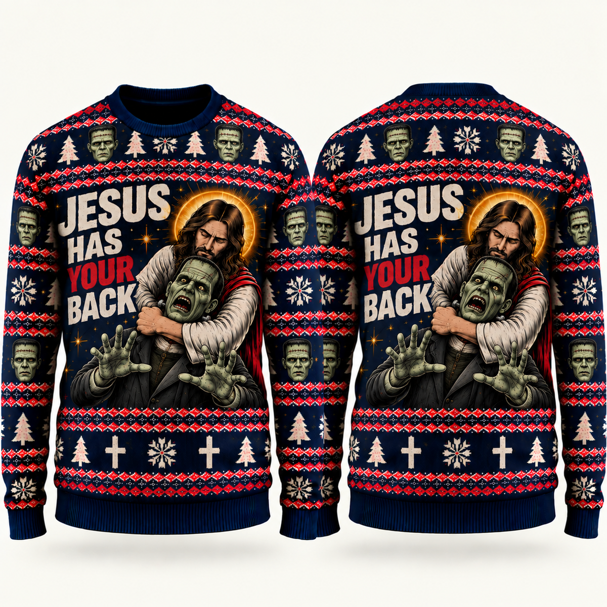 Jesus vs Horror Ugly Sweater 13