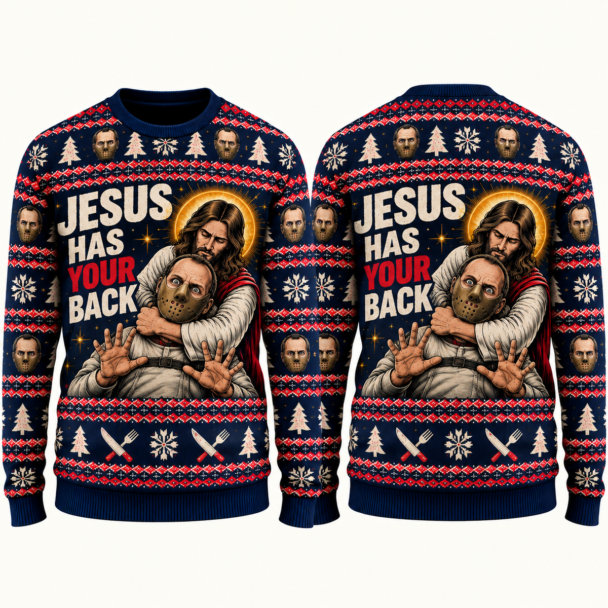 Jesus vs Horror Ugly Sweater 7