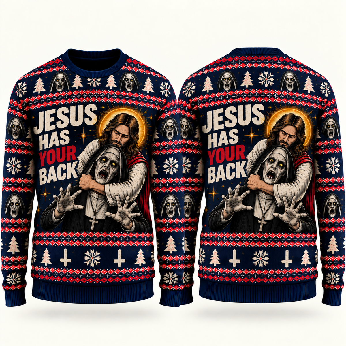 Jesus vs Horror Ugly Sweater 9