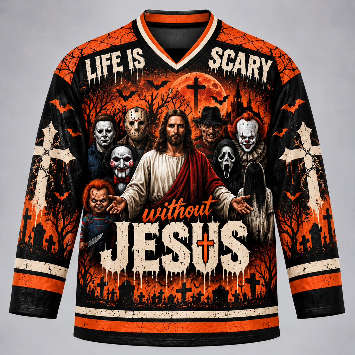 Jesus vs Horror All over Printed Hockey Jersey