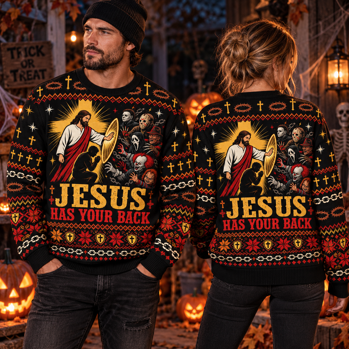 Jesus vs Horror Ugly Sweater 14