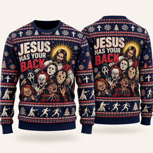 Jesus vs Horror Ugly Sweater 1