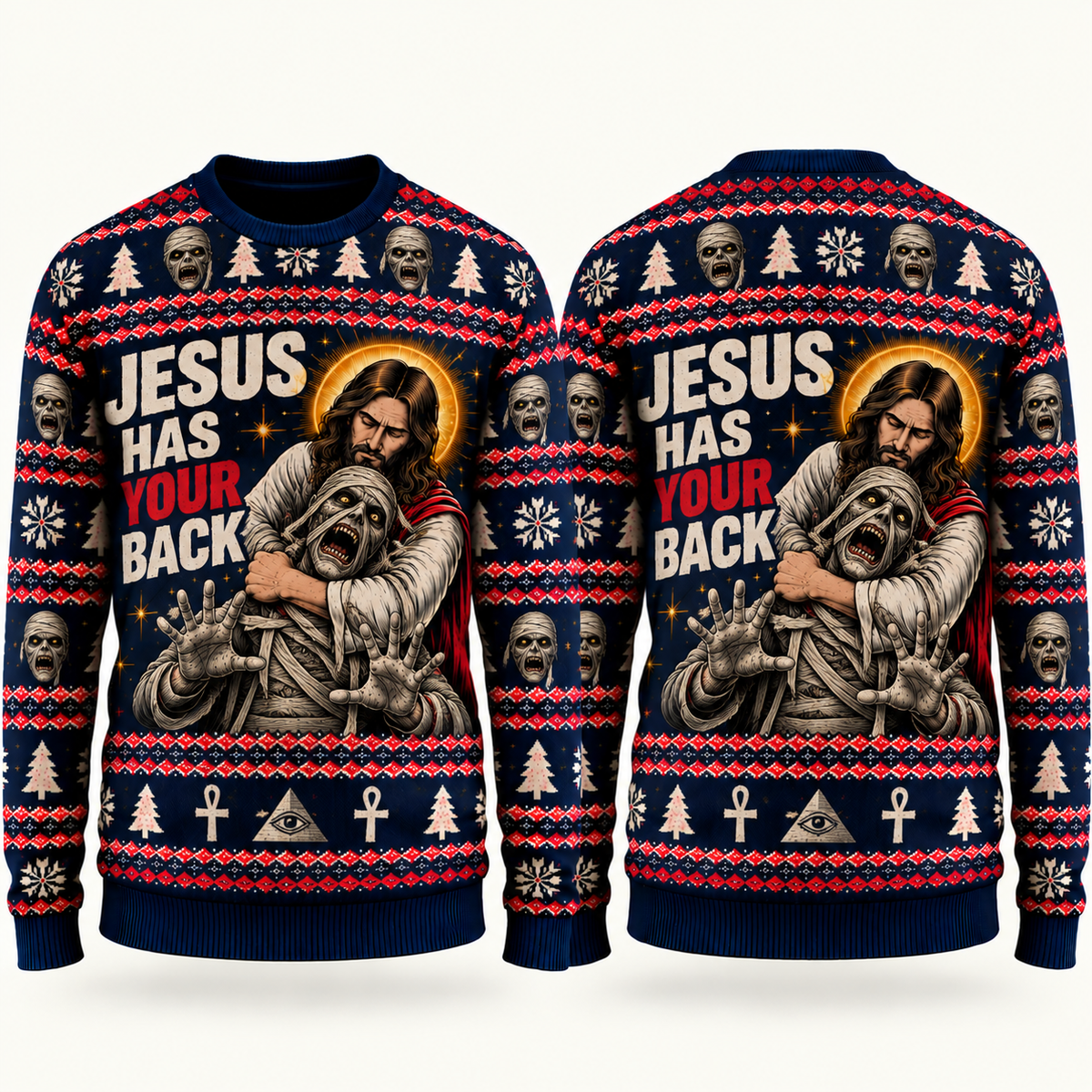 Jesus vs Horror Ugly Sweater 11