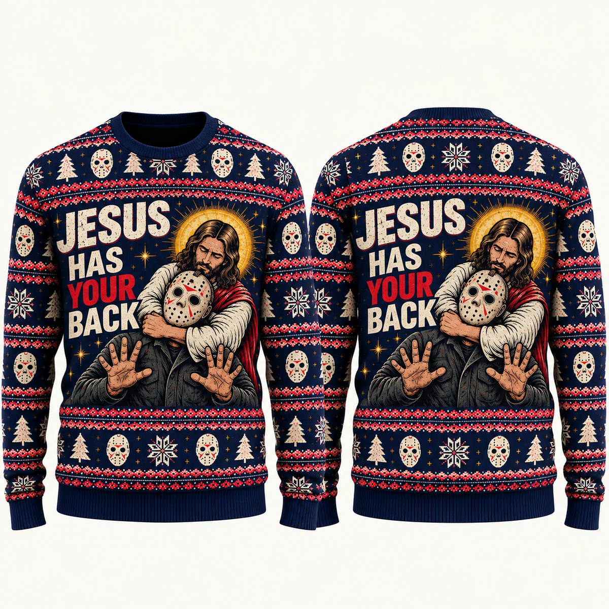Jesus vs Horror Ugly Sweater 2