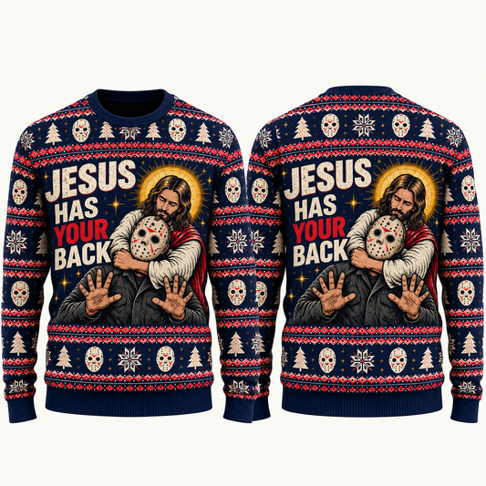 Jesus vs Horror Ugly Sweater 2