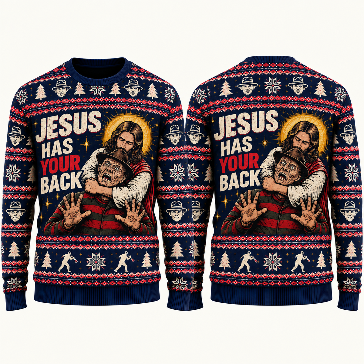 Jesus vs Horror Ugly Sweater 3