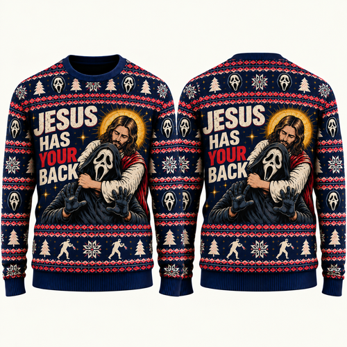Jesus vs Horror Ugly Sweater 4