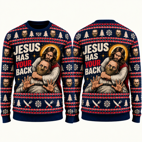 Jesus vs Horror Ugly Sweater 7