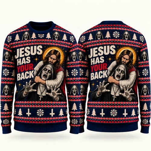 Jesus vs Horror Ugly Sweater 9