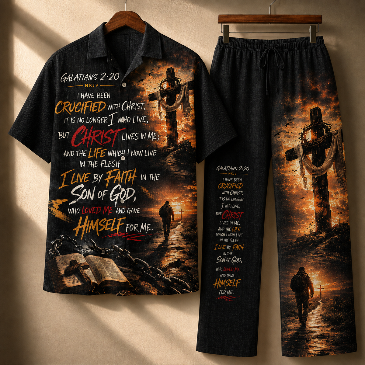 Jesus Art Black Patern Line Unisex Shirt N Pant Set