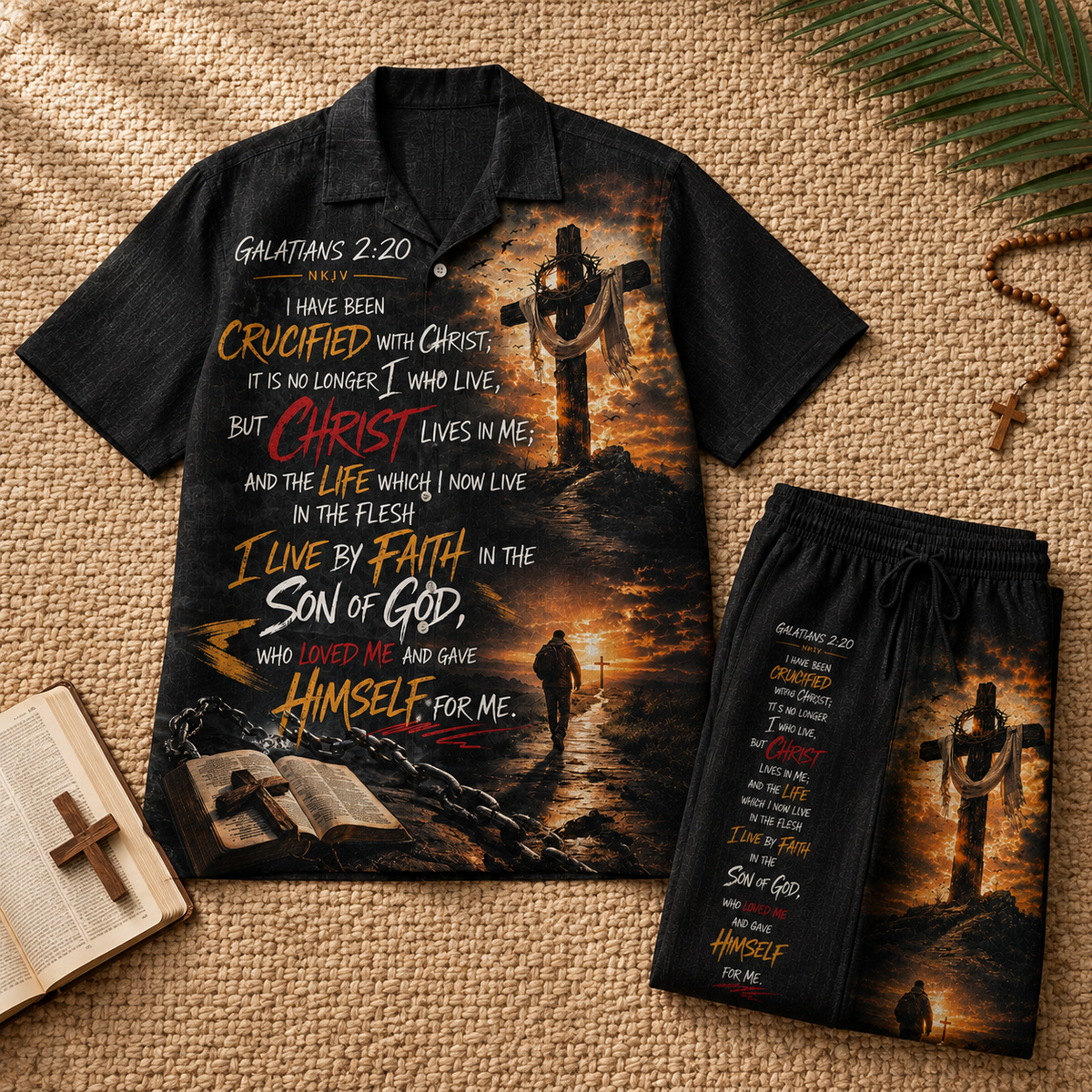 Jesus Art Black Patern Line Unisex Shirt N Pant Set