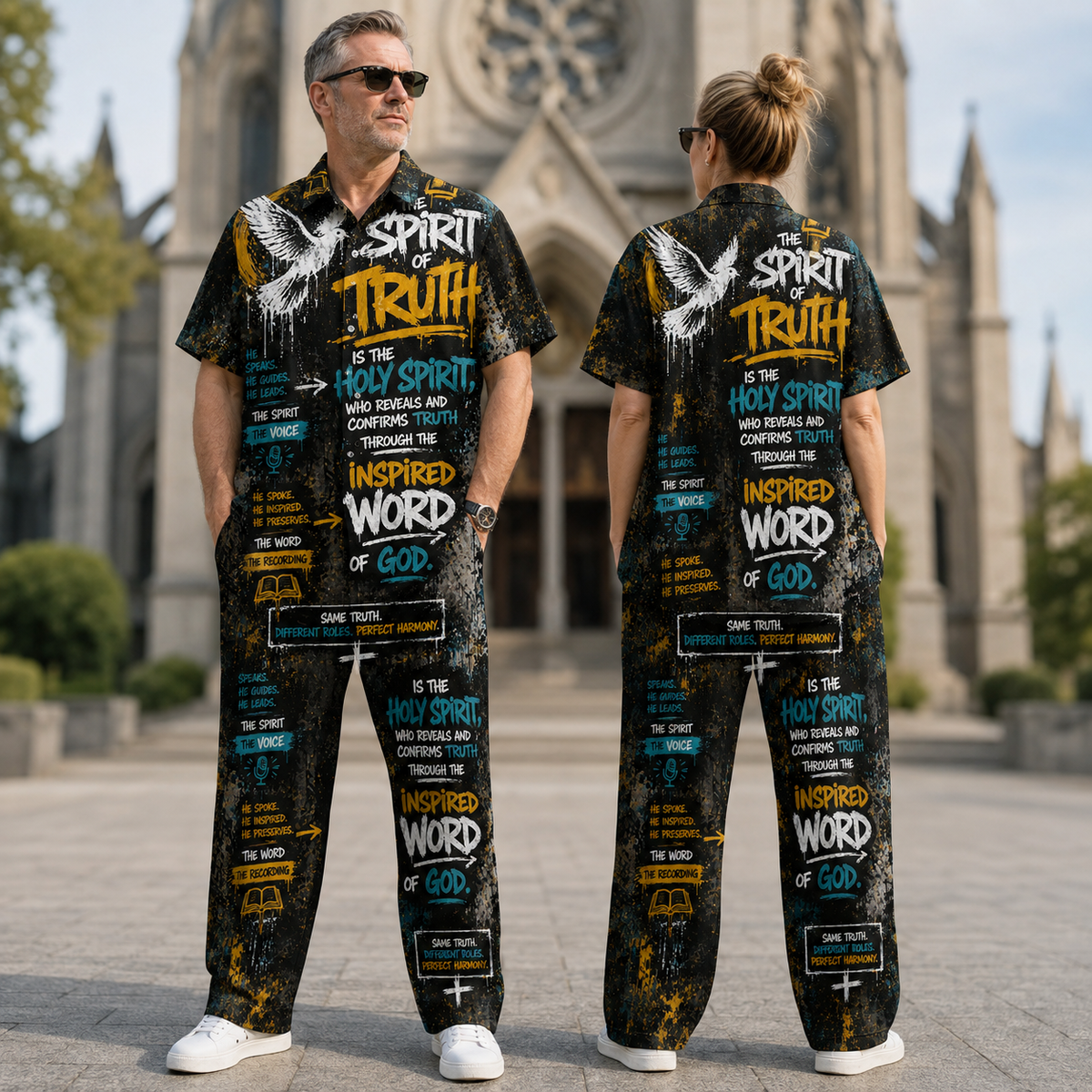 Jesus Spirit Black Patern Line Unisex Shirt N Pant Set