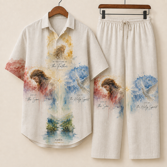 In The Nam of Father God Patern Line Unisex Shirt N Pant Set