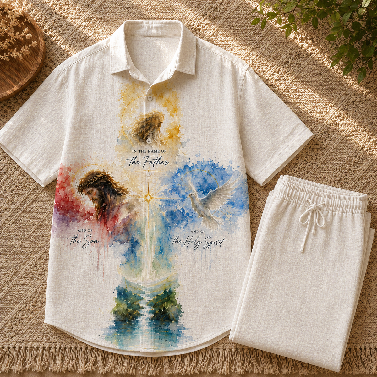In The Nam of Father God Patern Line Unisex Shirt N Pant Set