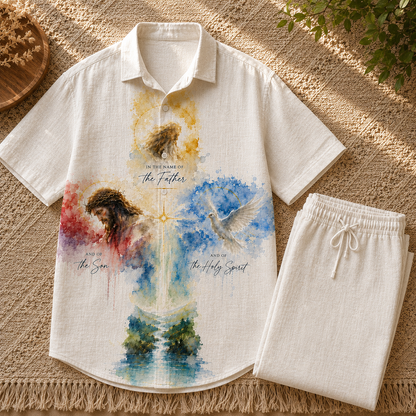 In The Nam of Father God Patern Line Unisex Shirt N Pant Set