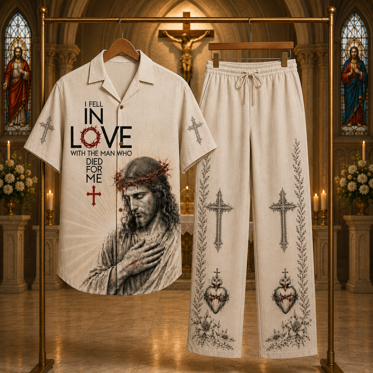Fell In Love with Jesus Line Unisex Shirt N Pant Set