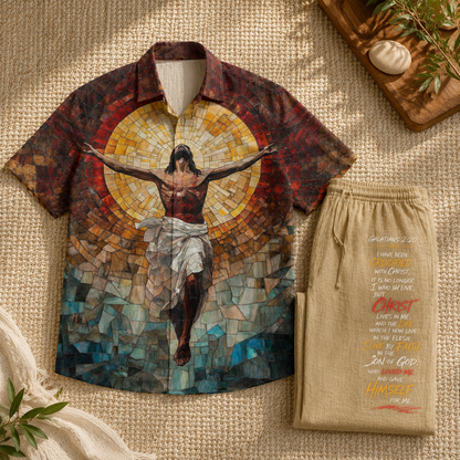 Jesus Stained Glass Line Unisex Shirt N Pant Set