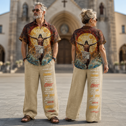 Jesus Stained Glass Line Unisex Shirt N Pant Set