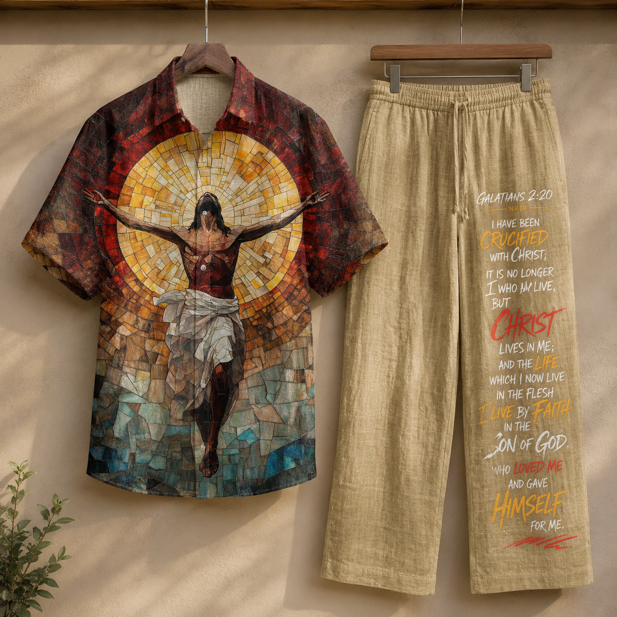 Jesus Stained Glass Line Unisex Shirt N Pant Set