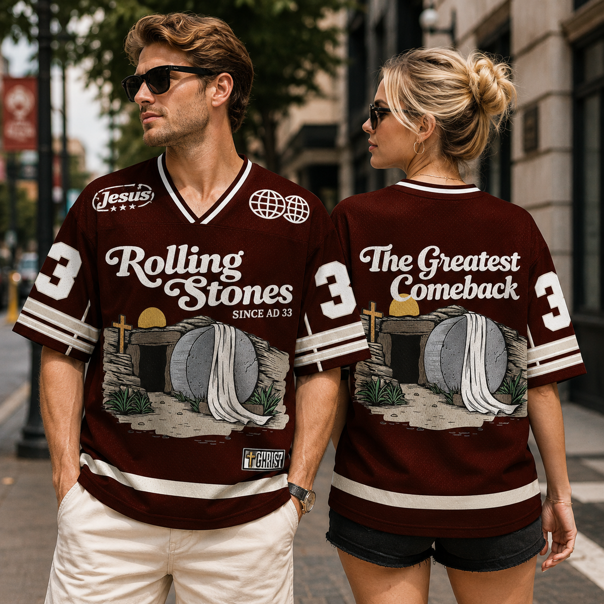 The Stone Was Rolled Away Christian Unisex Mesh Jersey