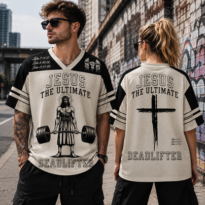 Jesus The Ultimate Deadlifter Christian Unisex Mesh Jersey