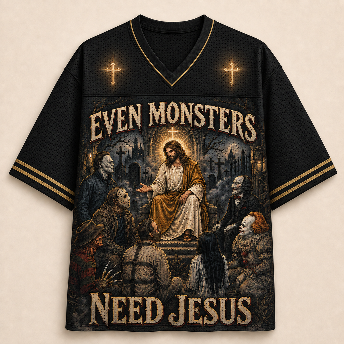 Even Monsters Need Jesus Christian Unisex Mesh Jersey