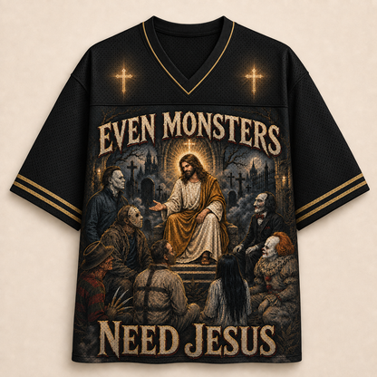 Even Monsters Need Jesus Christian Unisex Mesh Jersey