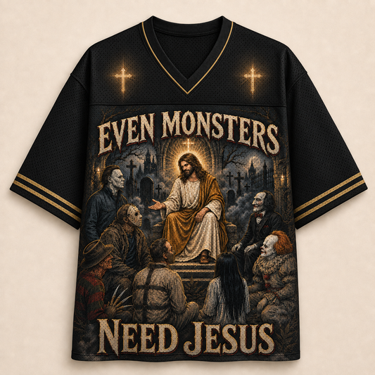 Even Monsters Need Jesus Christian Unisex Mesh Jersey