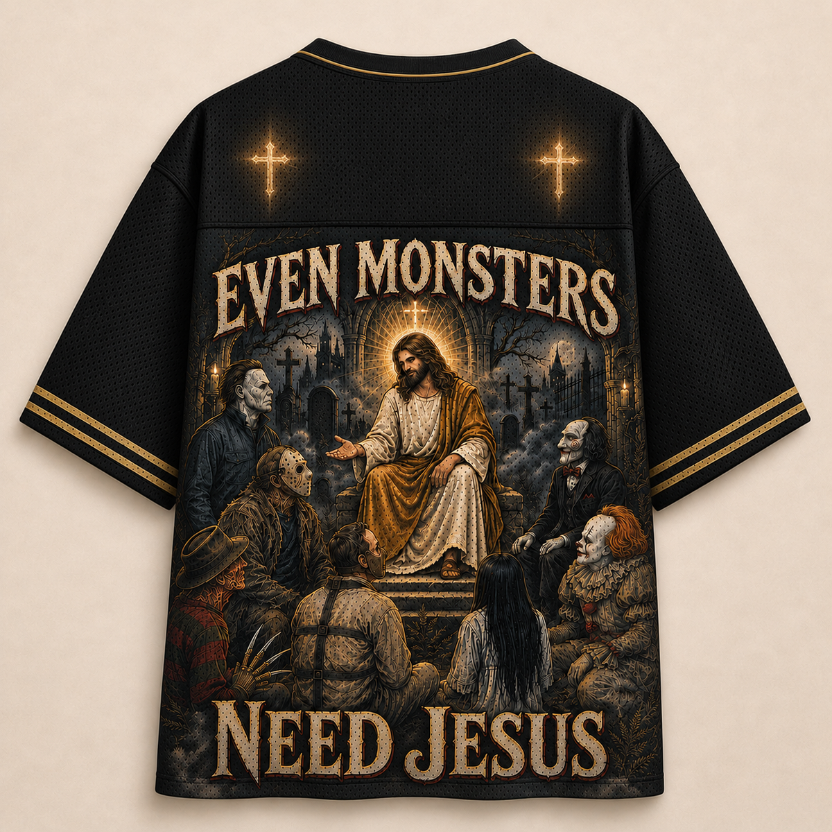 Even Monsters Need Jesus Christian Unisex Mesh Jersey
