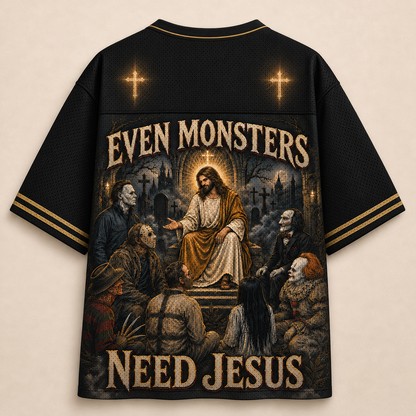 Even Monsters Need Jesus Christian Unisex Mesh Jersey