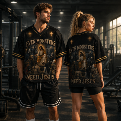Even Monsters Need Jesus Christian Unisex Mesh Jersey