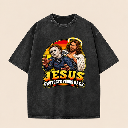 Jesus Vs Horror Washed T-Shirt 1