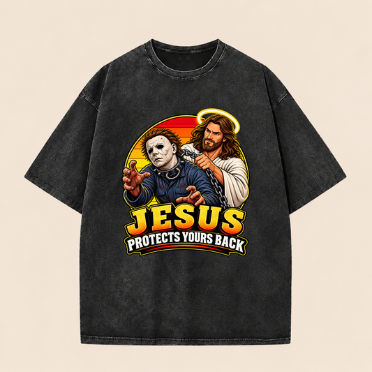 Jesus Vs Horror Washed T-Shirt 1