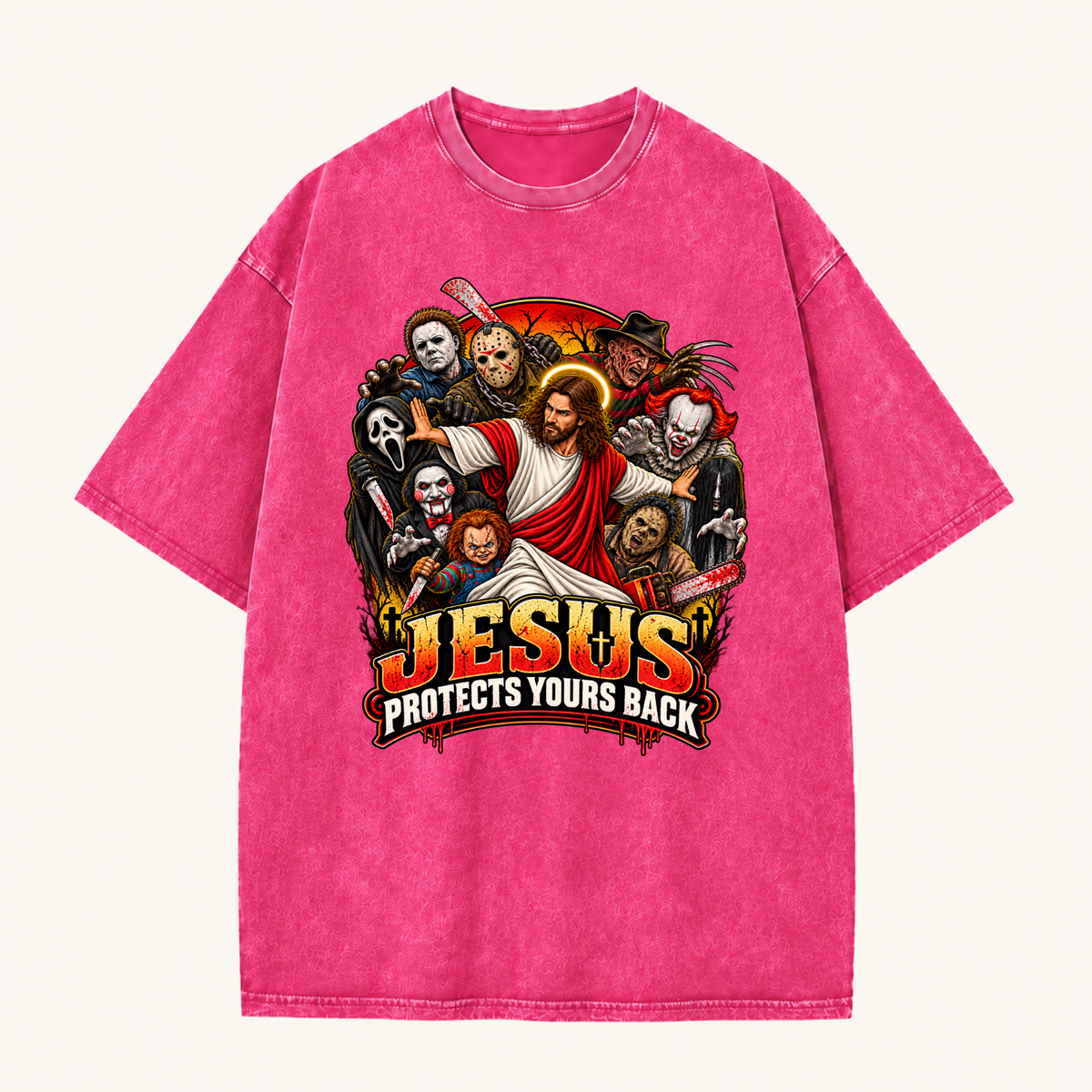 Jesus Vs Horror Washed T-Shirt 8