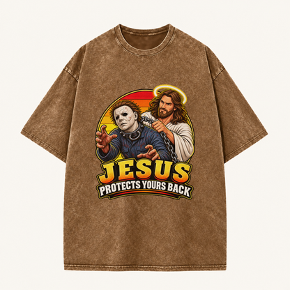 Jesus Vs Horror Washed T-Shirt 1
