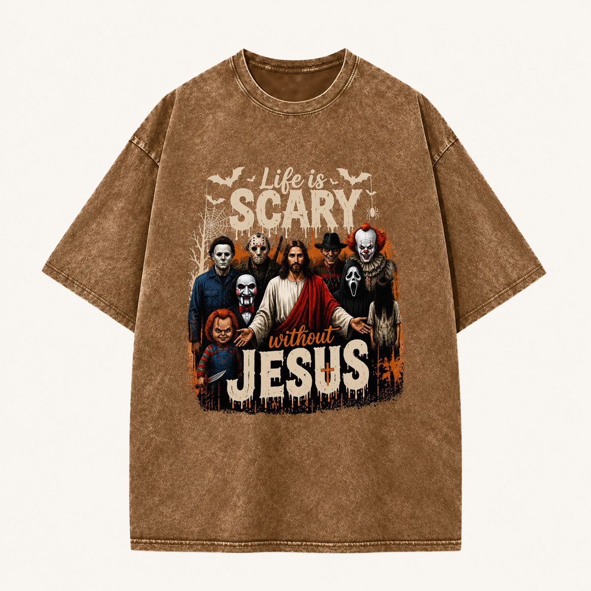 Jesus Vs Horror Washed T-Shirt 7