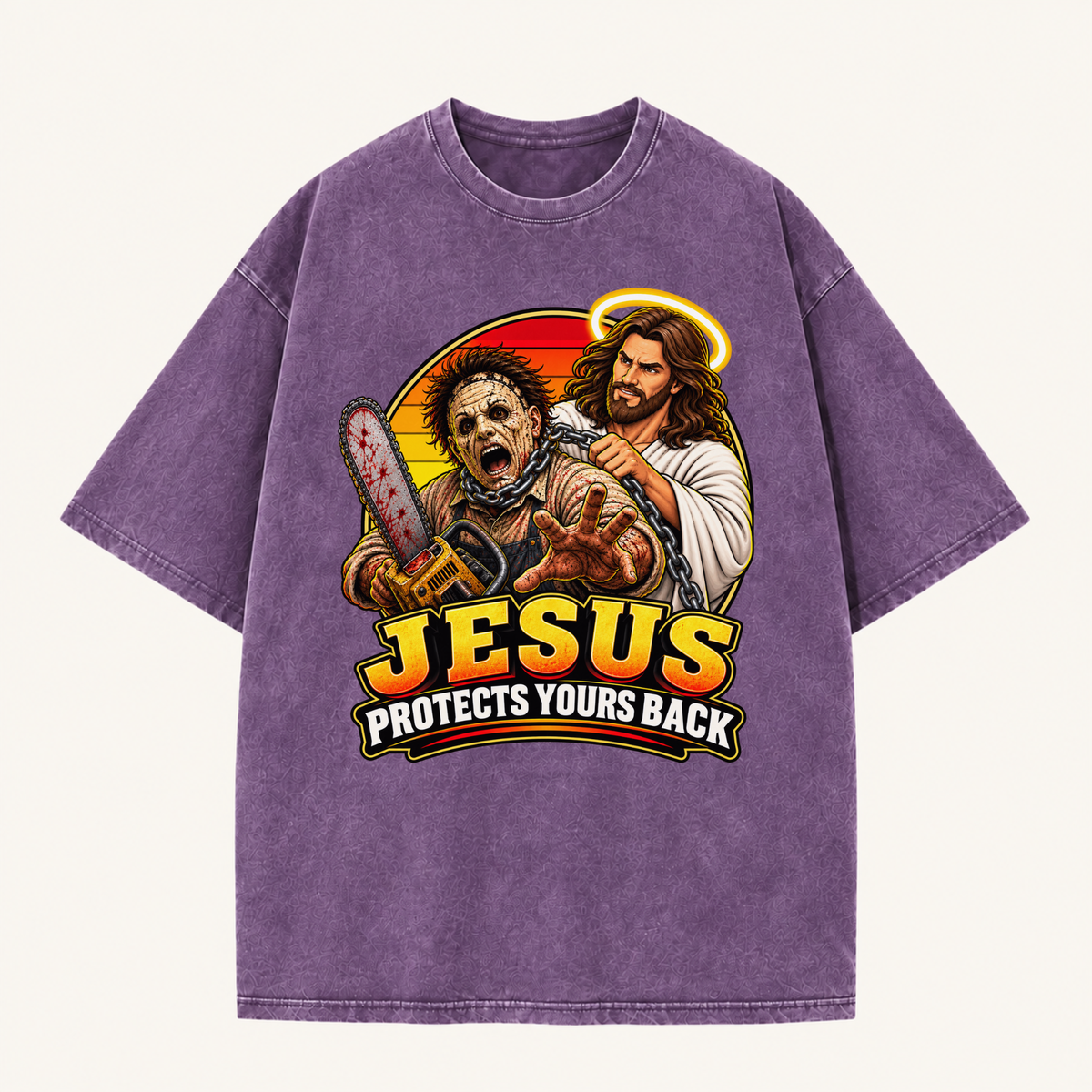 Jesus Vs Horror Washed T-Shirt 4