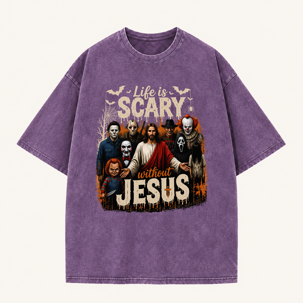 Jesus Vs Horror Washed T-Shirt 7