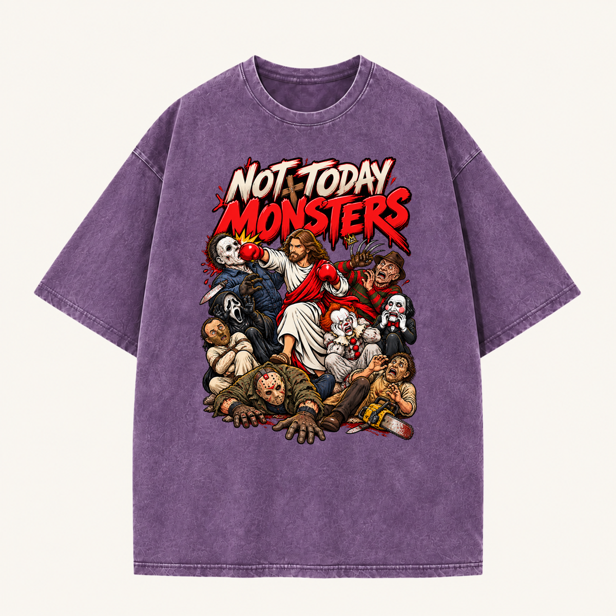 Jesus Vs Horror Washed T-Shirt 9