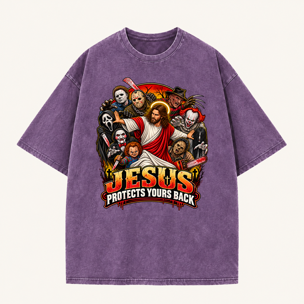 Jesus Vs Horror Washed T-Shirt 8