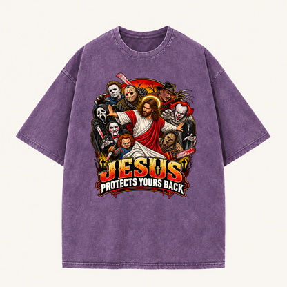 Jesus Vs Horror Washed T-Shirt 8