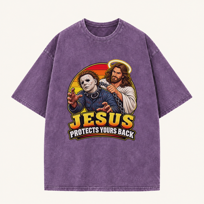 Jesus Vs Horror Washed T-Shirt 1