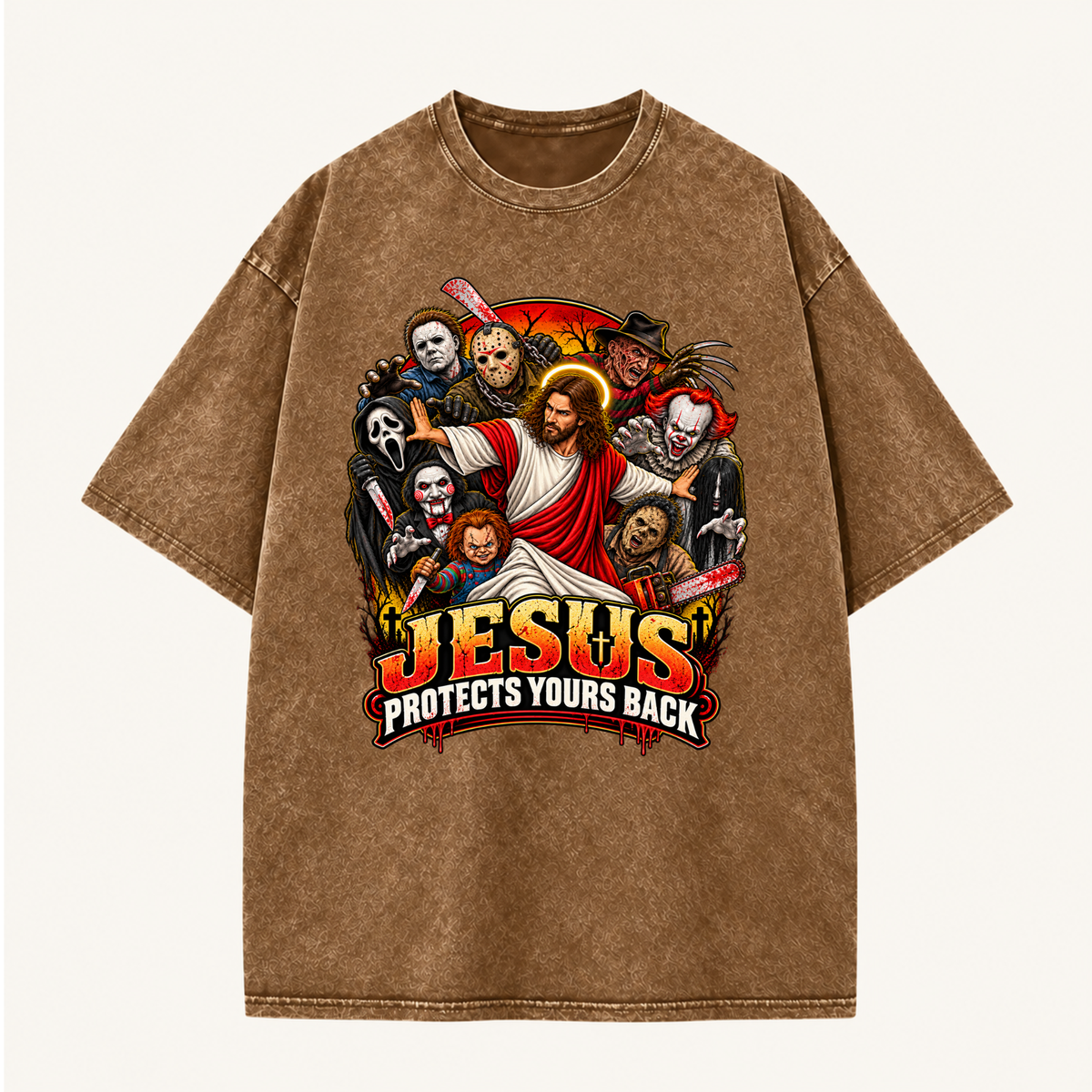 Jesus Vs Horror Washed T-Shirt 8