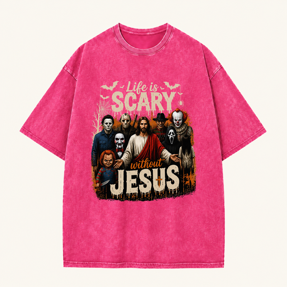 Jesus Vs Horror Washed T-Shirt 7