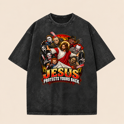 Jesus Vs Horror Washed T-Shirt 8