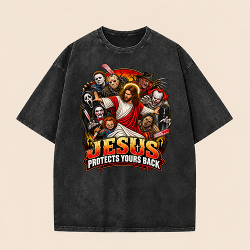 Jesus Vs Horror Washed T-Shirt 8
