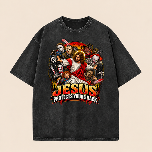 Jesus Vs Horror Washed T-Shirt 8