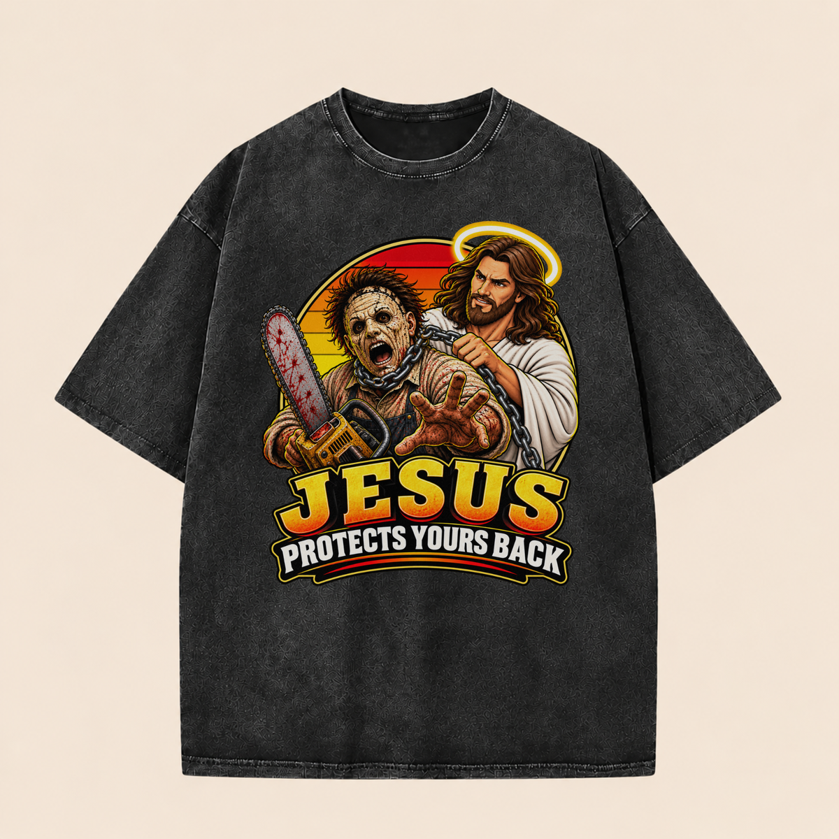 Jesus Vs Horror Washed T-Shirt 4